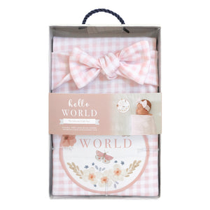 Hello World Jersey Wrap Gift Set - Pink Gingham