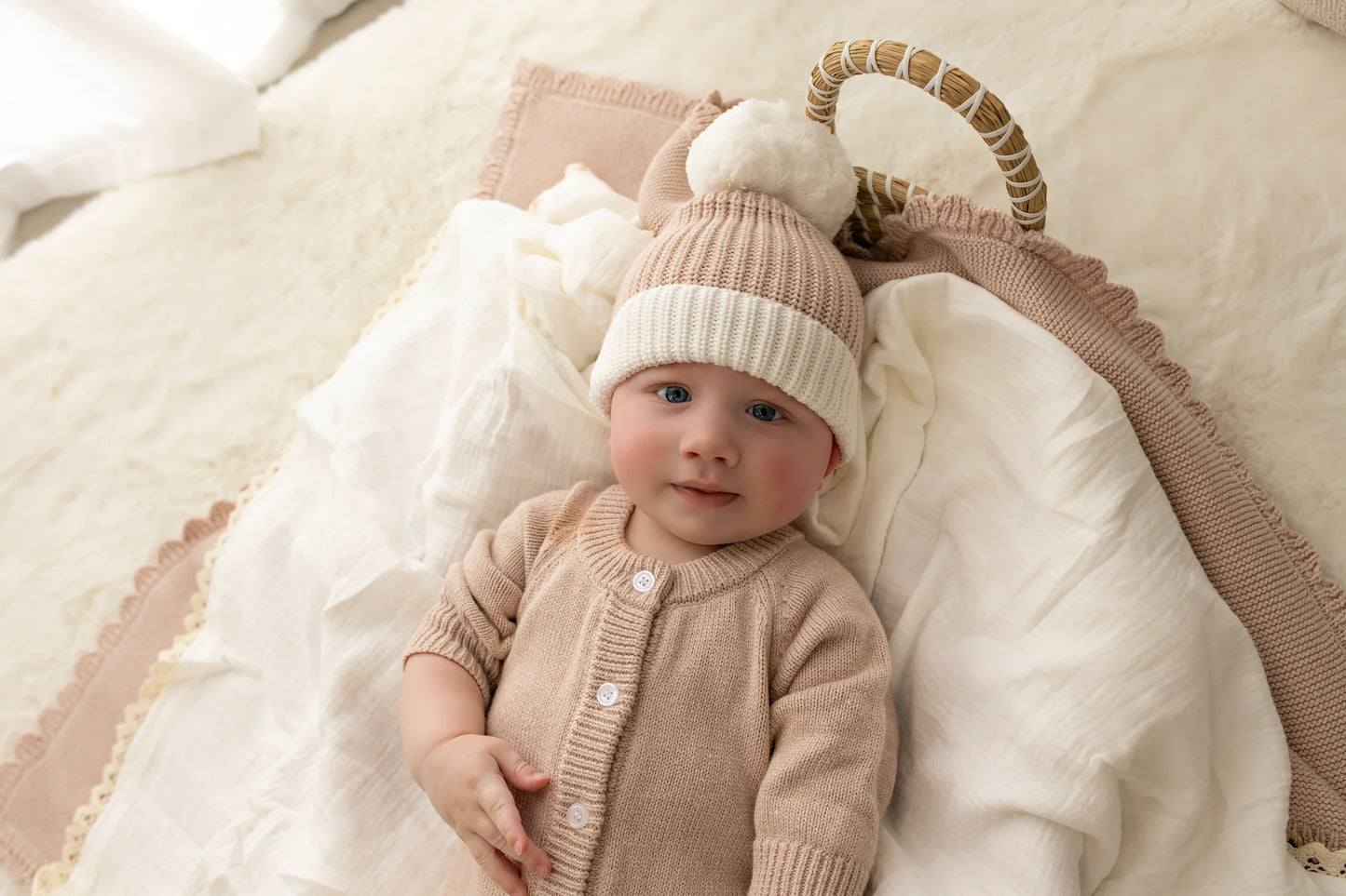 CONFETTI KIDZ CLASSIC KNIT ROMPER | BISCOTTI