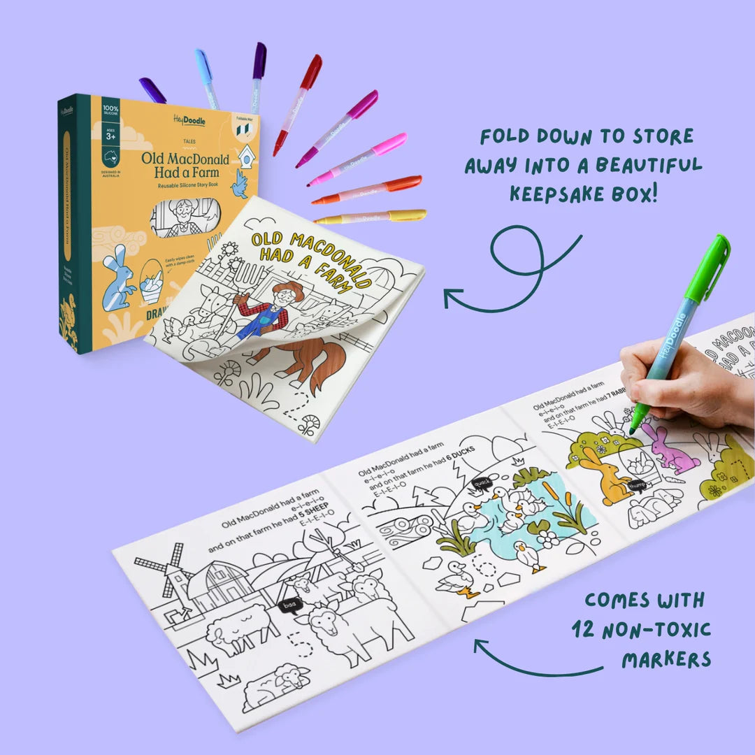 Hey Doodle Silicone Reusable Colouring Book | Old Macdonald Had a Farm