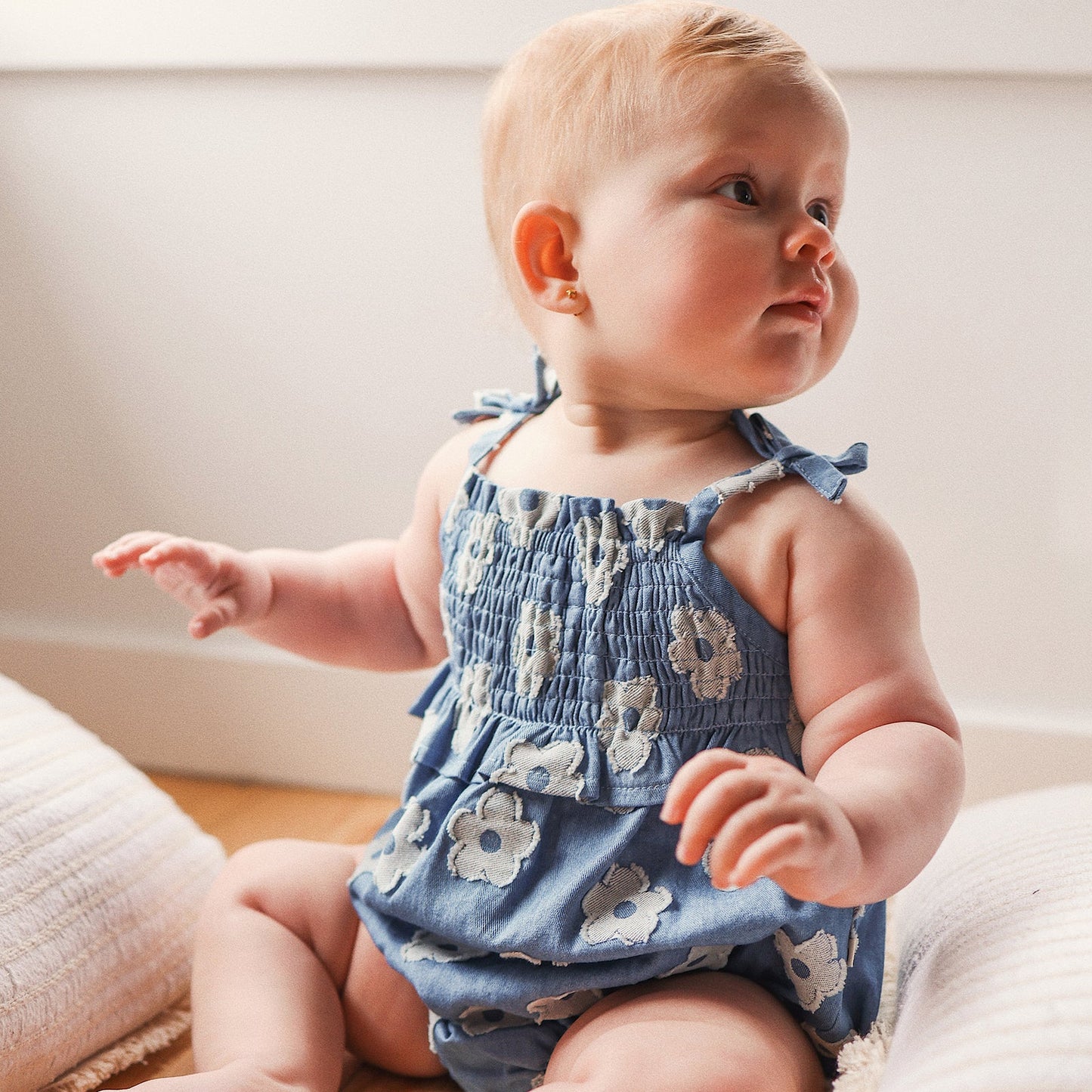 KYNDBABY SHIRRED WOVEN ROMPER | CHAMBRAY