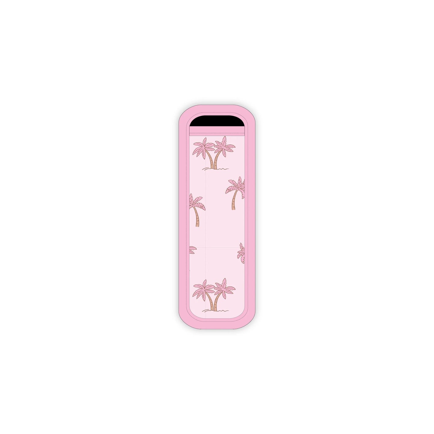 Pink phone case with palm tree design on a white background