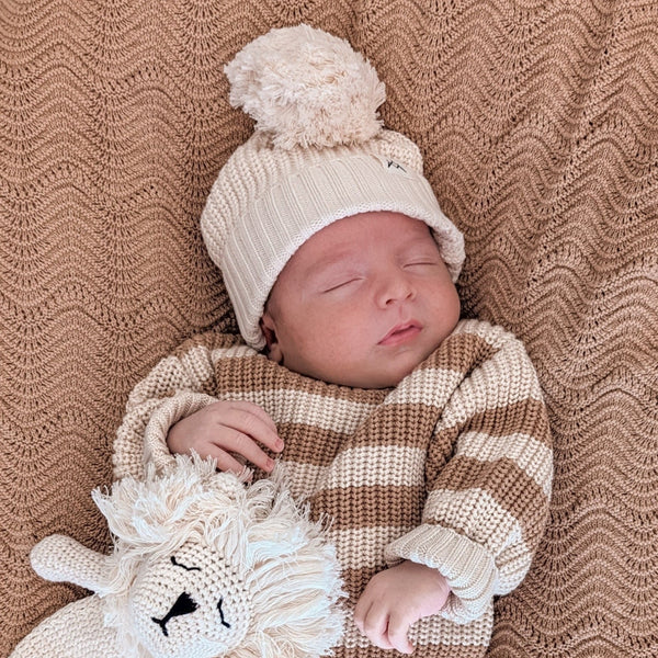 3 Little Crowns Knitted Beanie - Oat - Angus & Dudley Collections