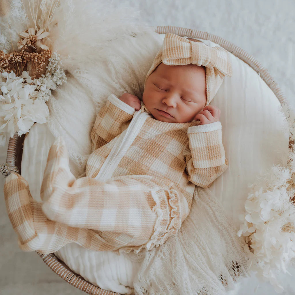 3 Little Crowns My First Growsuit and Topknot Set - Gingham