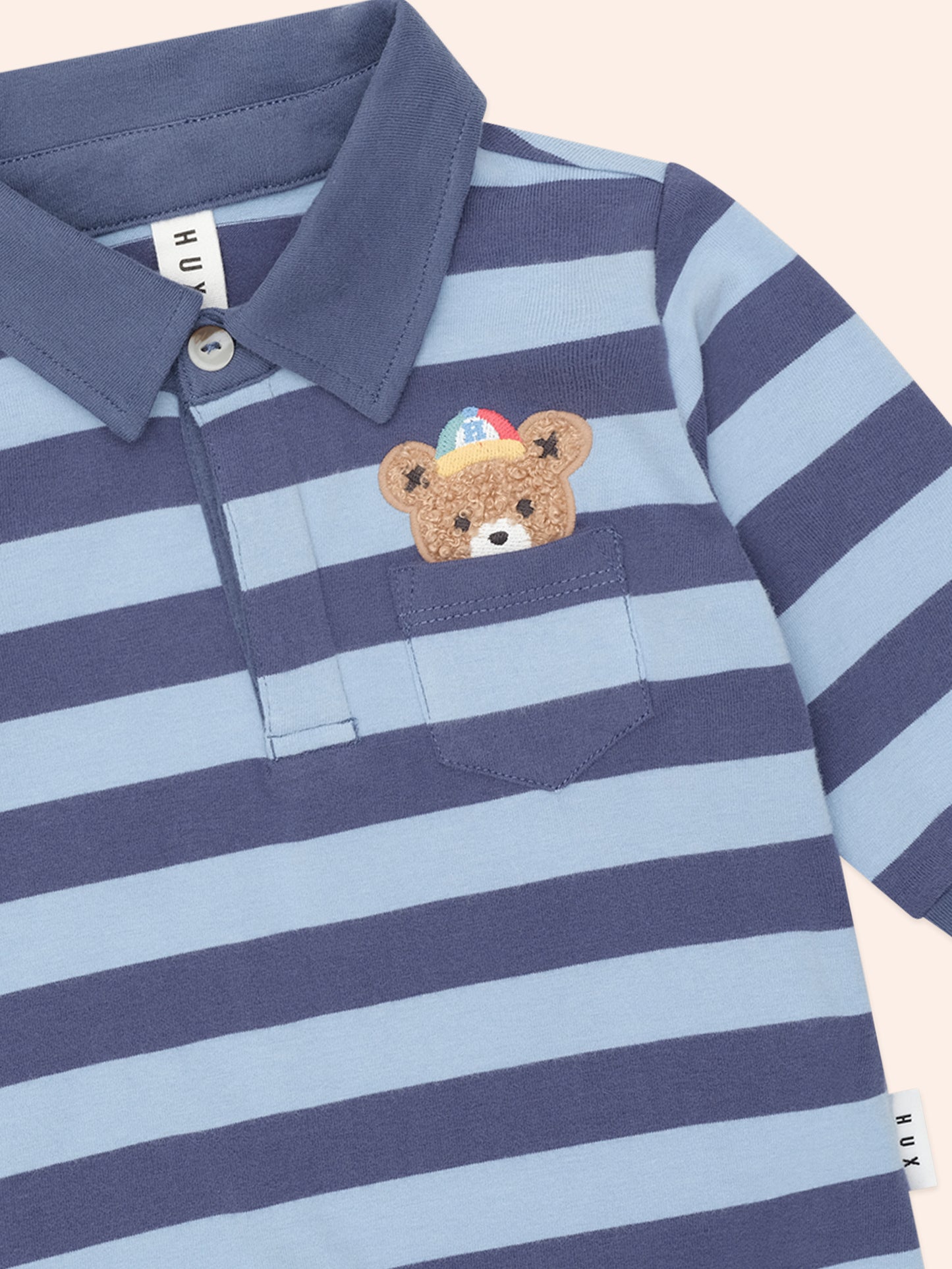 HUXBABY PEEPING HUX BLUE STRIPE POLO