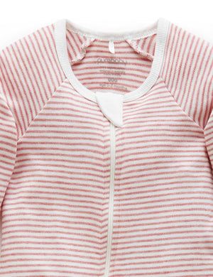 Purebaby Zip Growsuit - Crabapple Stripe