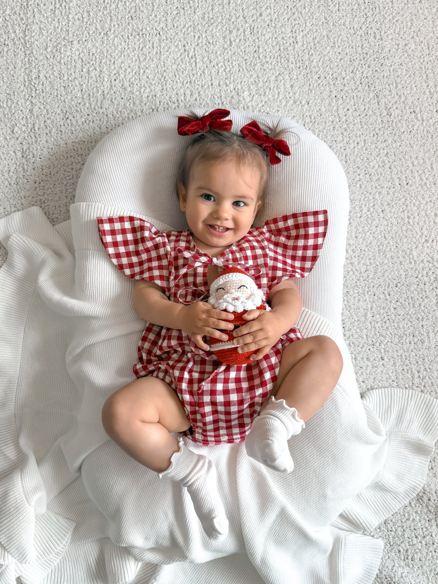 BLOSSOM AND PEAR FLUTTER SLEEVE ROMPER | RED GINGHAM