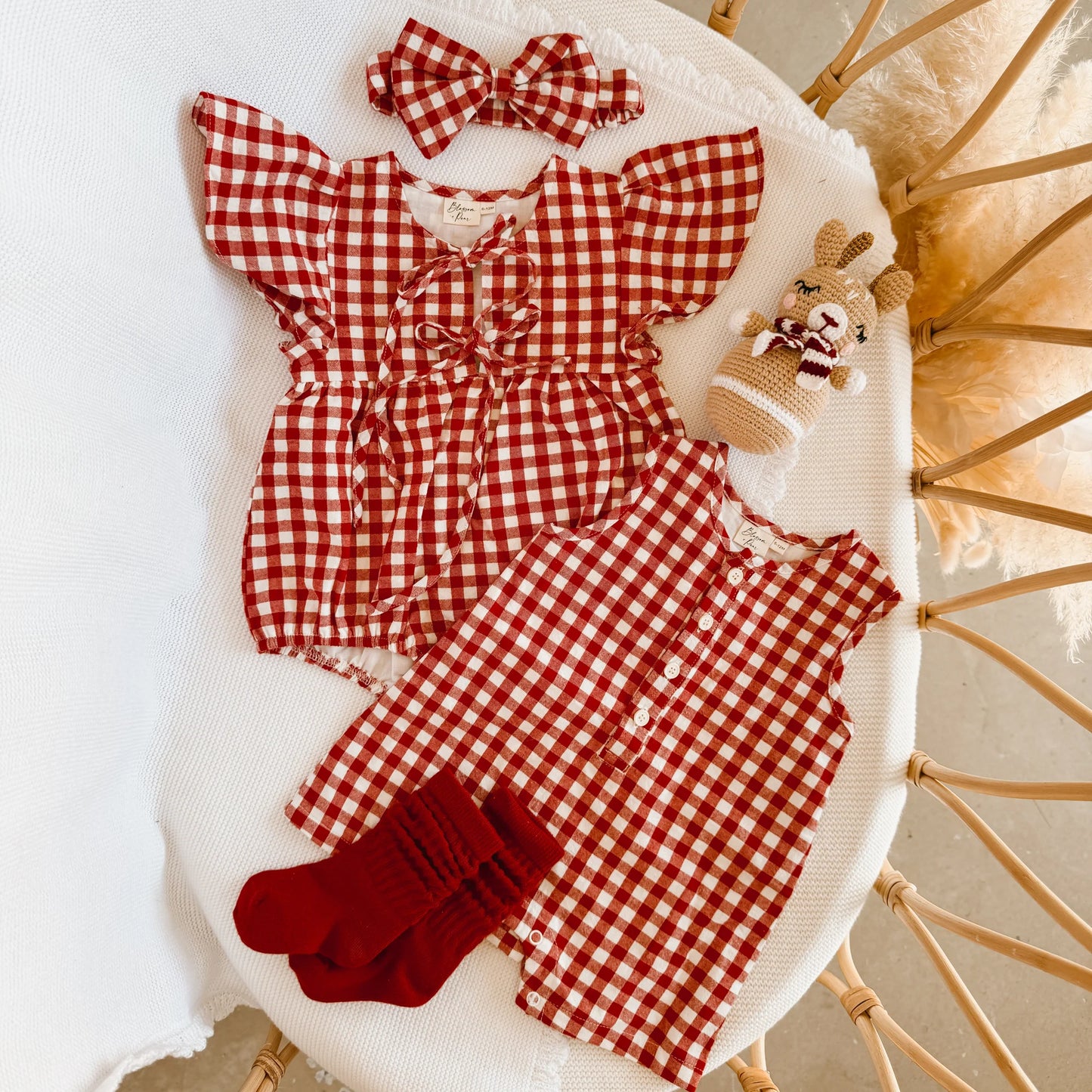 BLOSSOM AND PEAR PLAYSUIT | RED GINGHAM