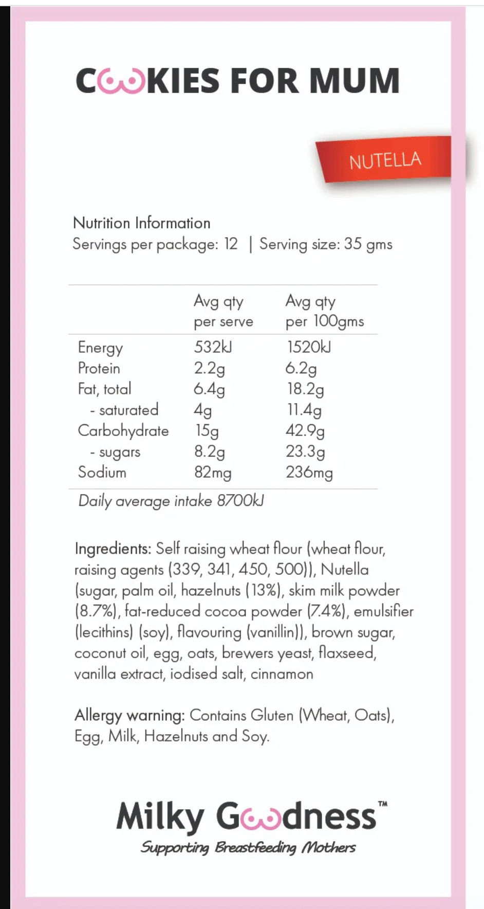 Milky Goodness Lactation Cookies - Nutella