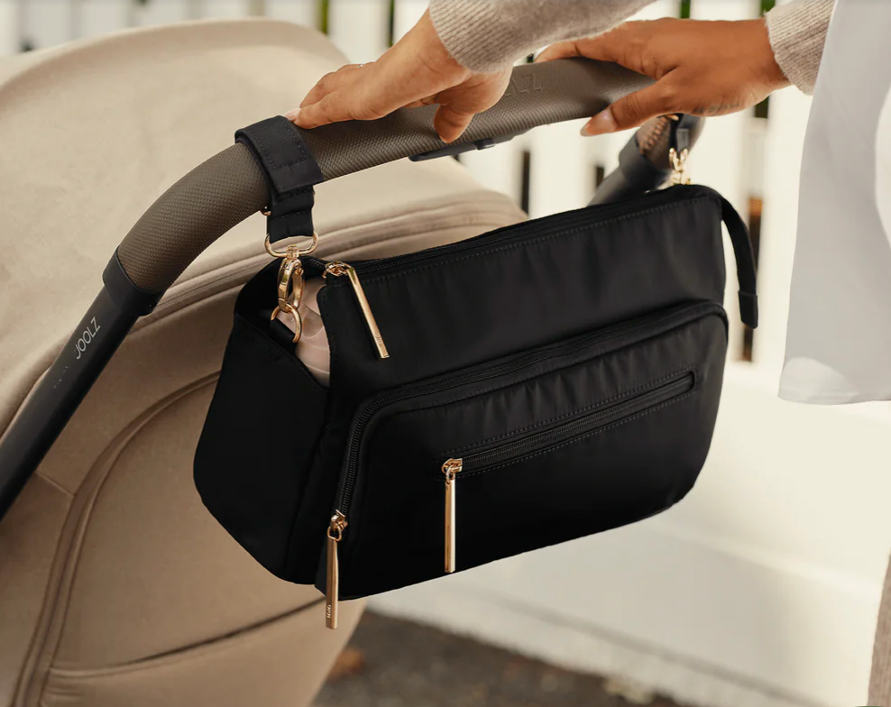 Oioi Vegan Leather Multitasker Pram Caddy 2.0 - Black Nylon