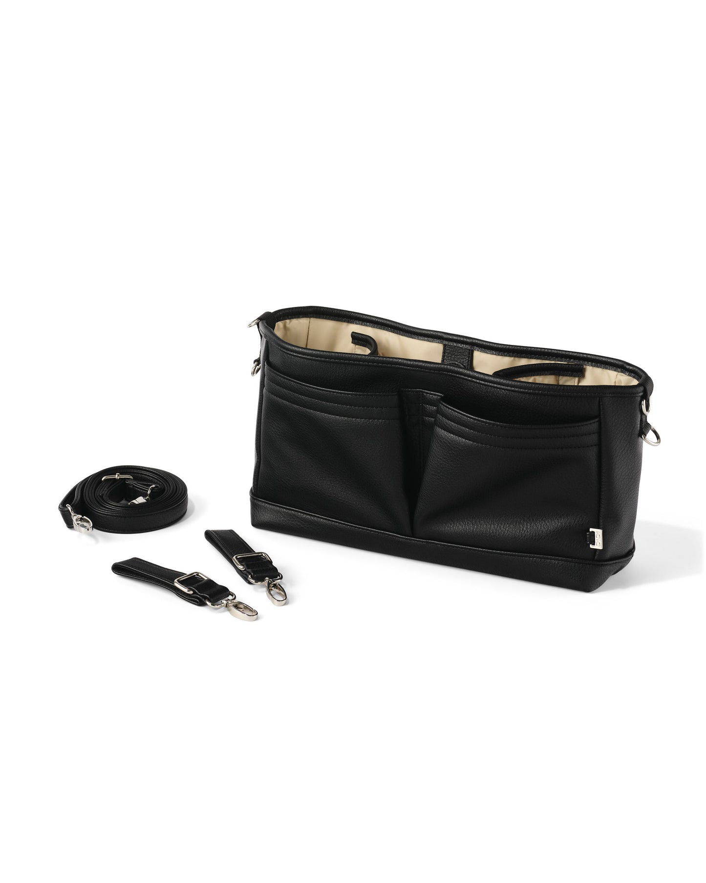 Oioi Vegan Leather Stroller Organiser/Pram Caddy - Black Dimple