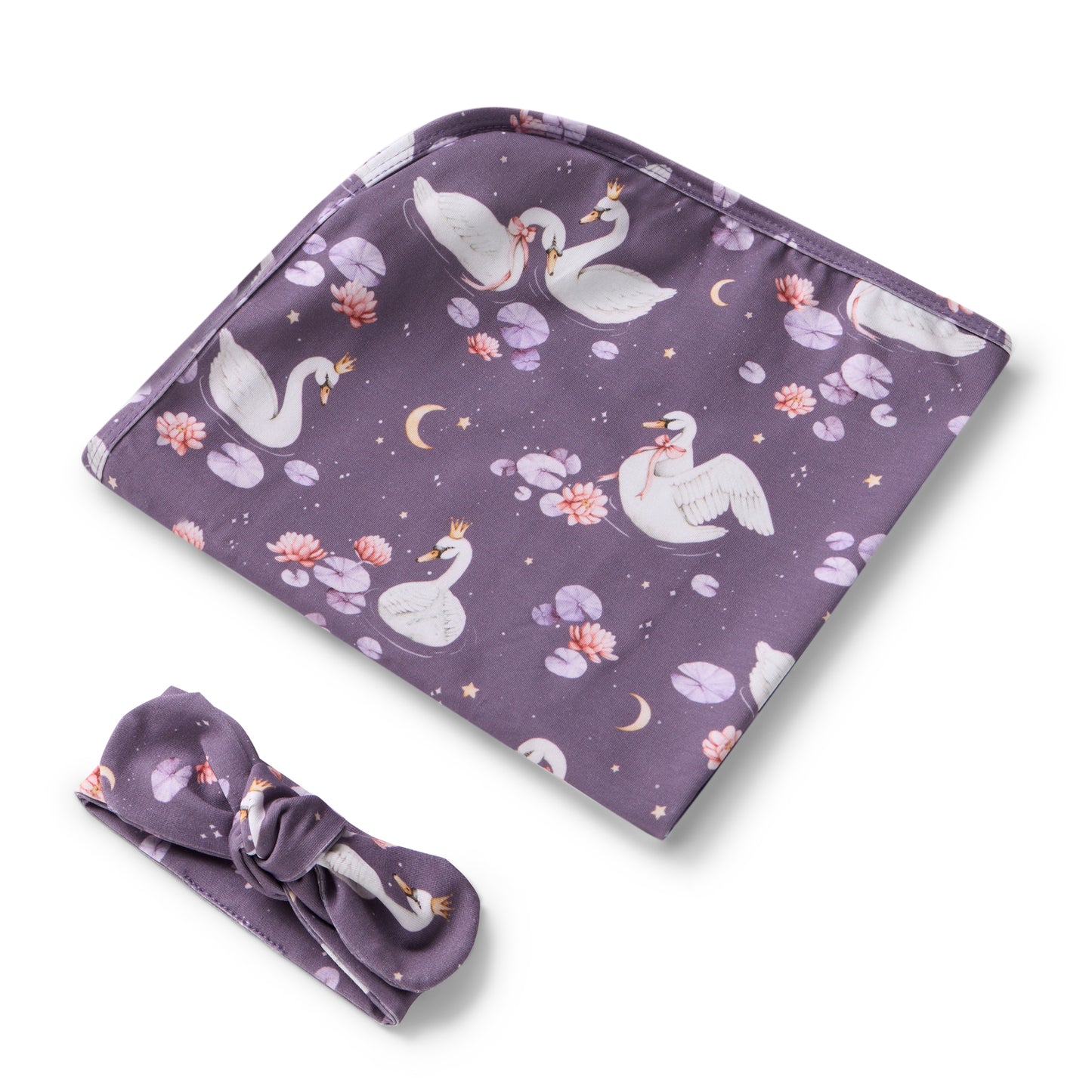 Snuggle Hunny Jersey Wrap and Headband Set - Midnight Swan