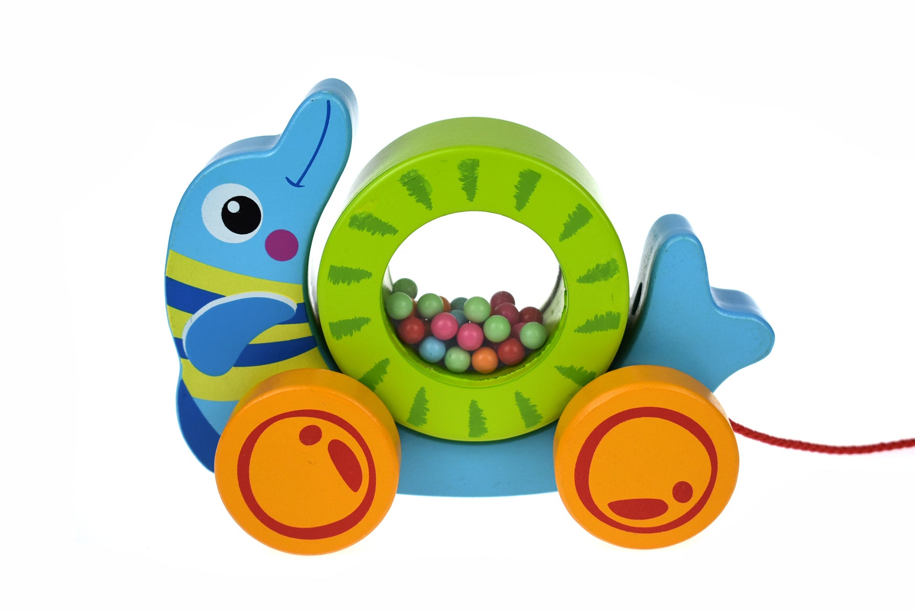 Pull Along Wooden Dolphin With Rolling Wheel and Beads
