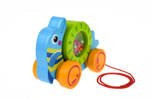 Pull Along Wooden Dolphin With Rolling Wheel and Beads