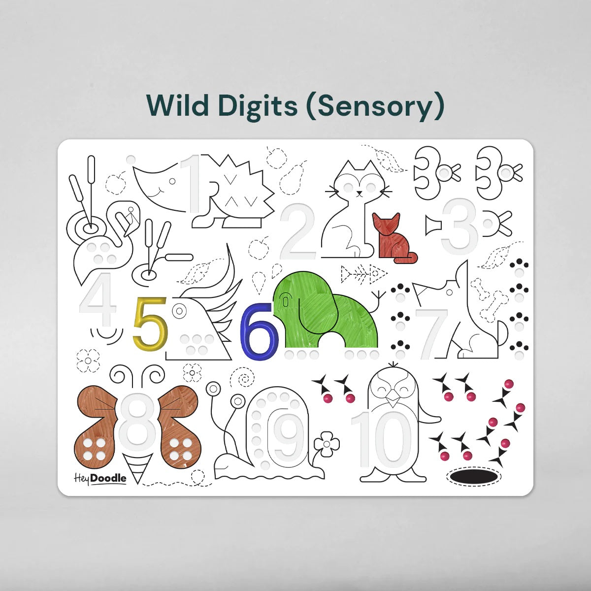 Hey Doodle Silicone Sensory Colouring Mat - Wild Digits