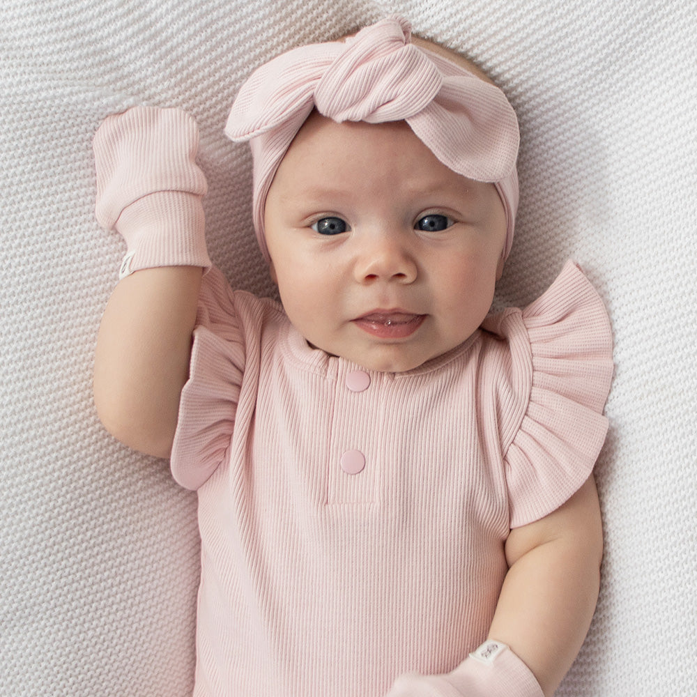 SNUGGLE HUNNY | ORGANIC COTTON RIB MITTENS | BABY PINK