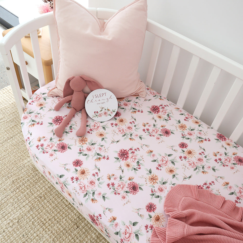 Snuggle Hunny Fitted Cot Sheet - Birds and Blooms