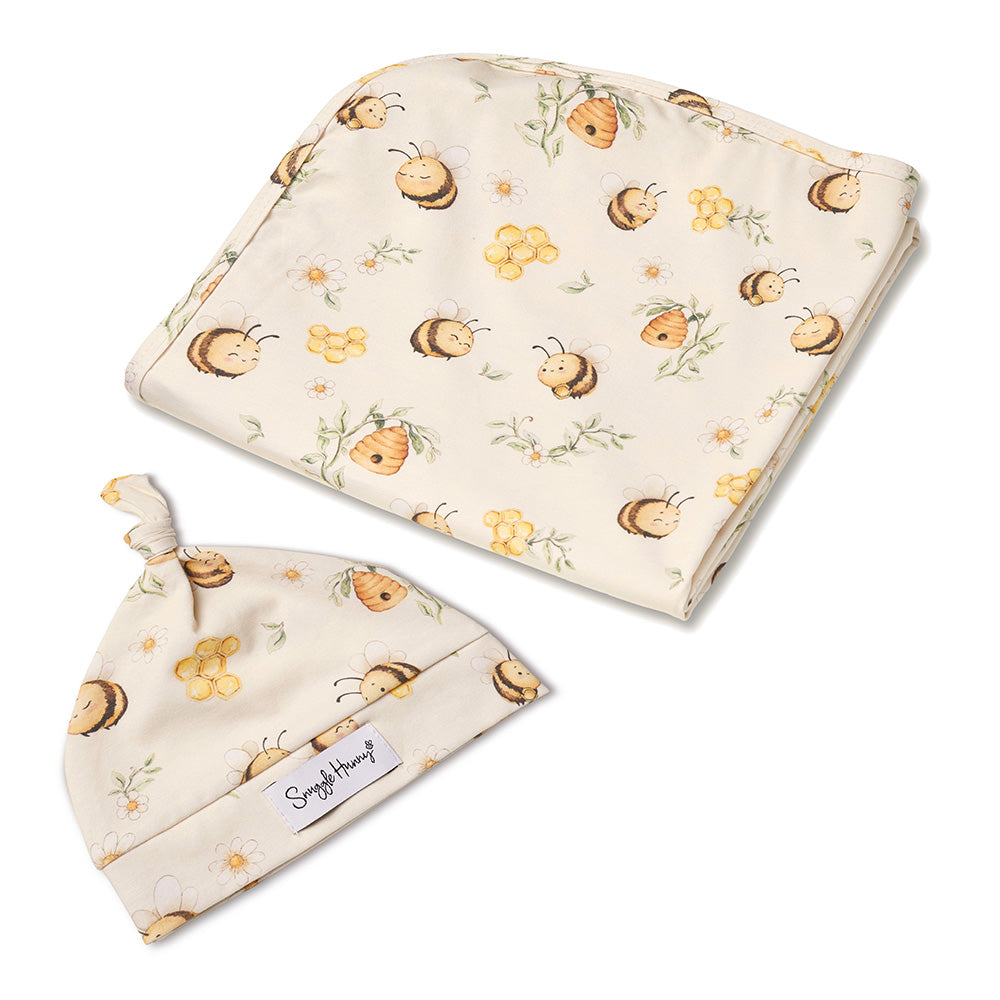 SNUGGLE HUNNY | JERSEY WRAP AND BEANIE SET | BUMBLEBEES