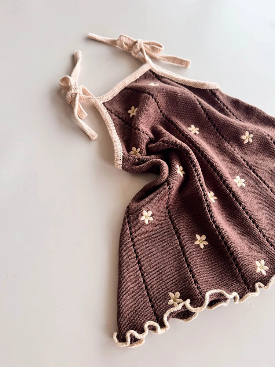 FRECKLES THE LABEL POINTELLE KNIT DRESS | BROWN DAISY