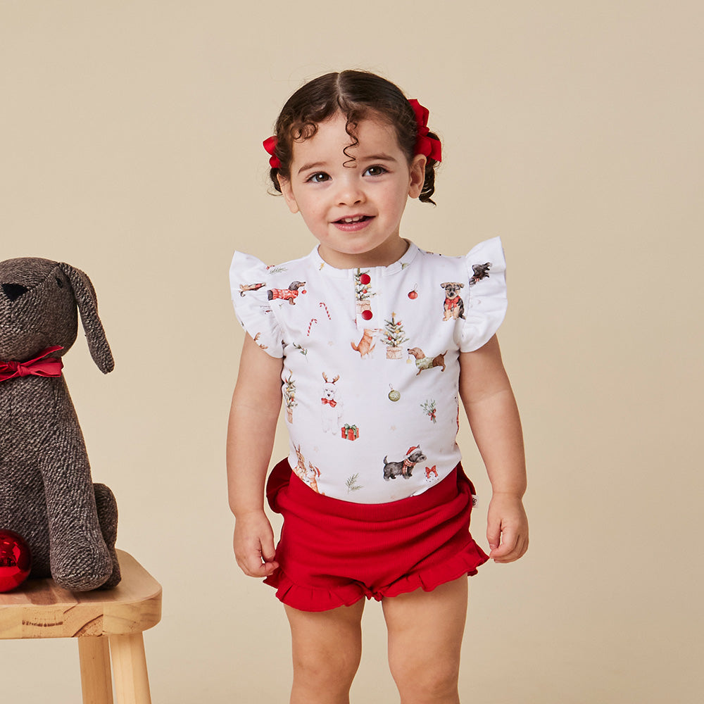 SNUGGLE HUNNY | FRILL BODYSUIT | CHRISTMAS PUPS