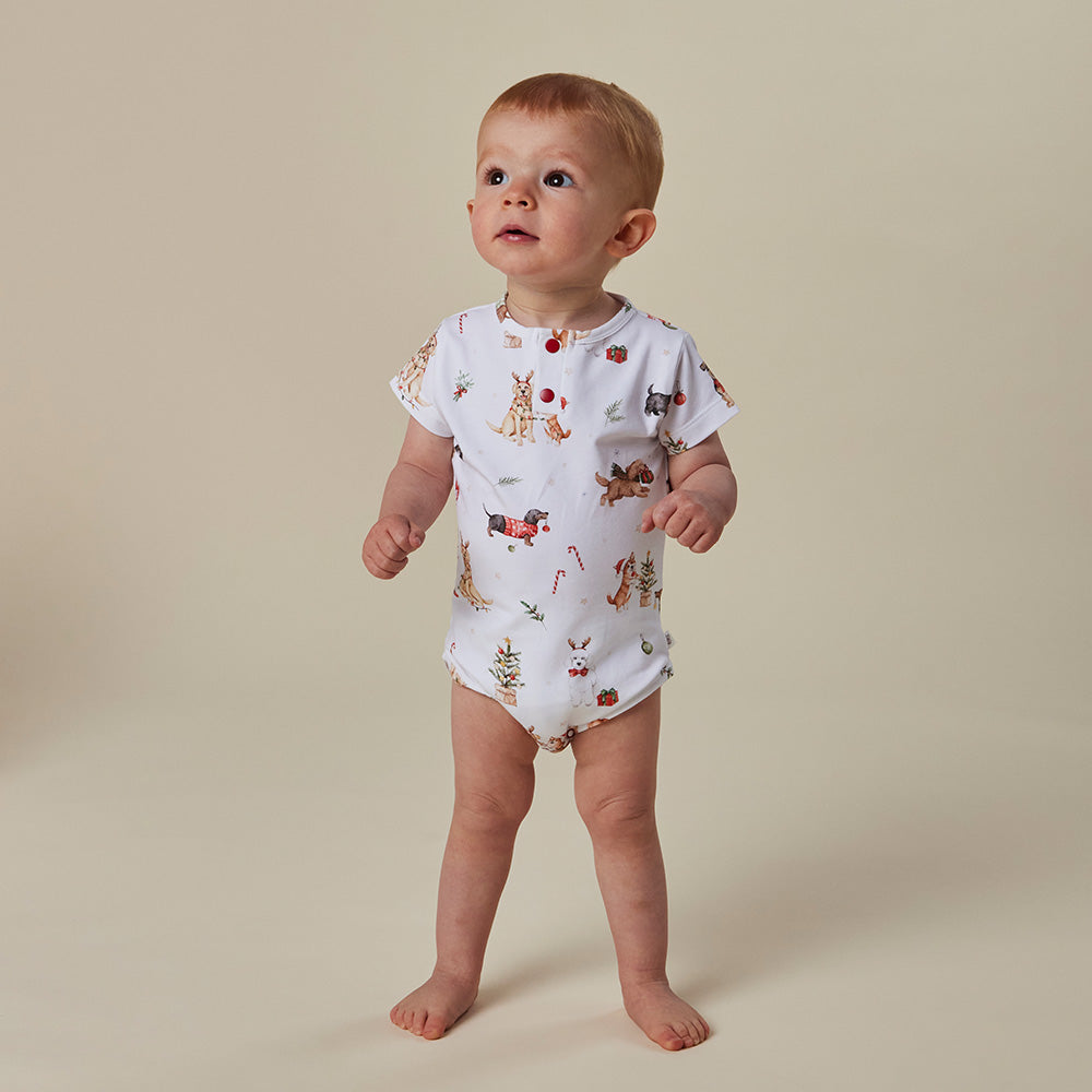 SNUGGLE HUNNY | BODYSUIT SHORT SLEEVE | CHRISTMAS PUPS