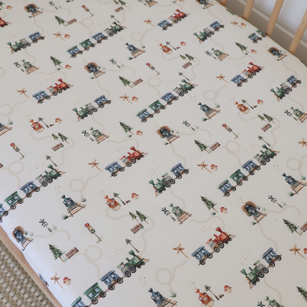 Snuggle Hunny Fitted Cot Sheet - Trains