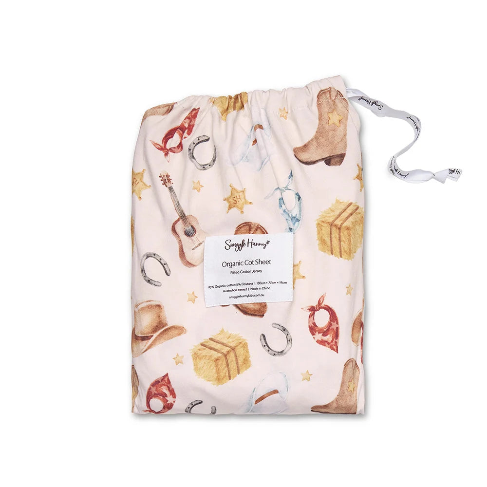 SNUGGLE HUNNY | FITTED COT SHEET | COWBOYS