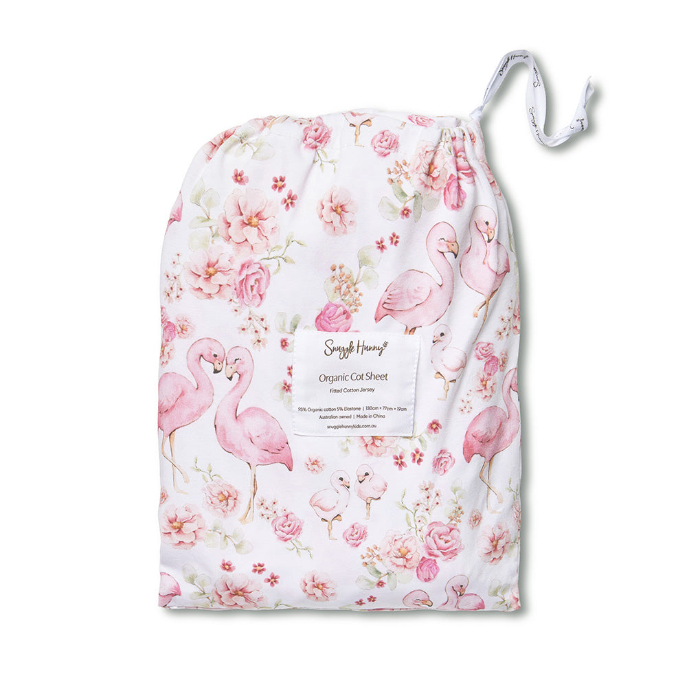 SNUGGLE HUNNY | FITTED COT SHEET | FLAMINGOES