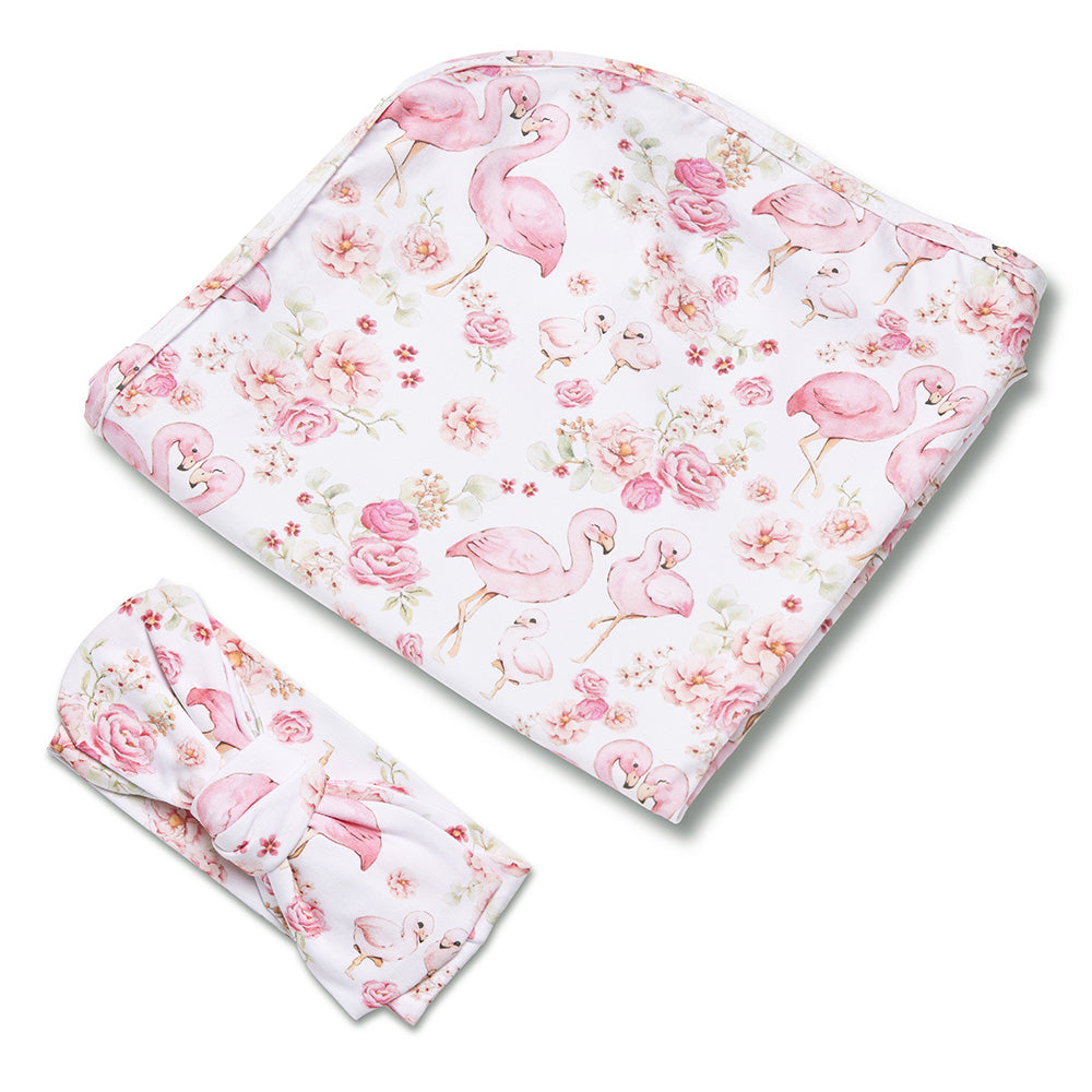 SNUGGLE HUNNY | JERSEY WRAP AND HEADBAND SET | FLAMINGOES