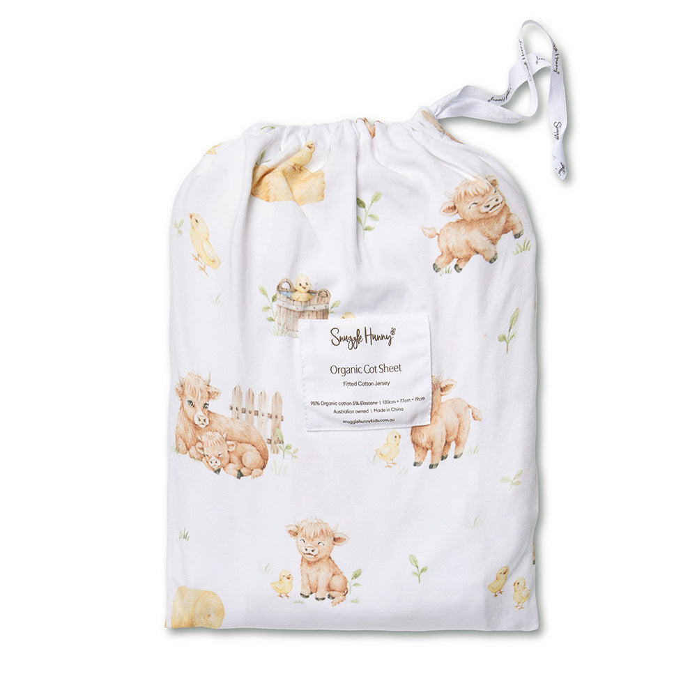 SNUGGLE HUNNY | FITTED COT SHEET | HIGHLAND COWS