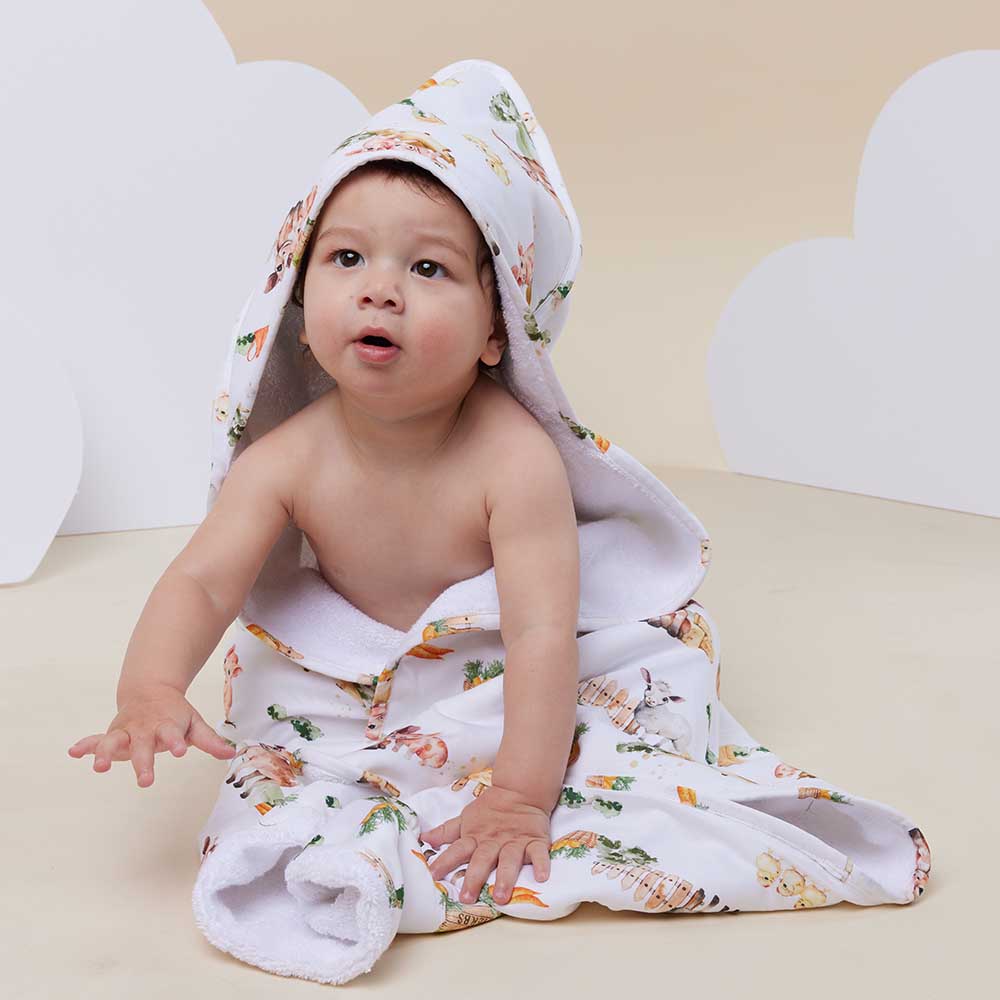 Snuggle Hunny Hooded Organic Cotton Towel - Farm