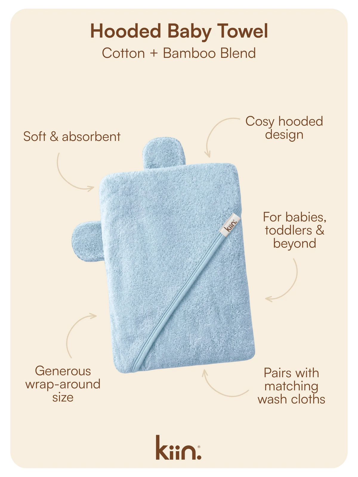 Kiin Hooded Bamboo Towel - Sky
