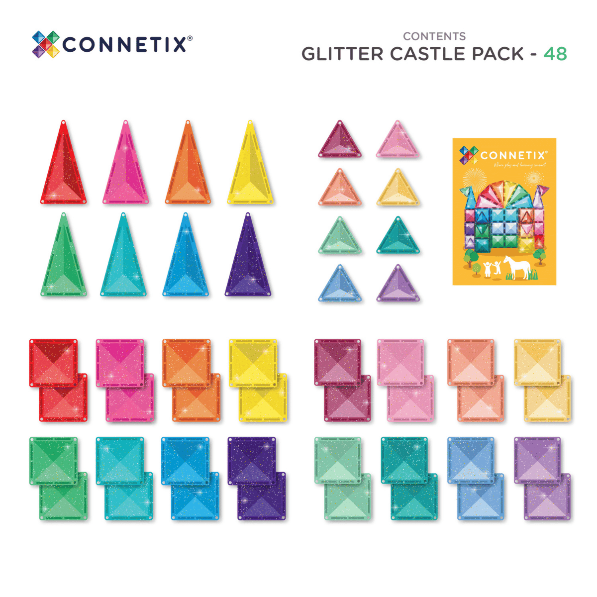 Connetix Tiles - 48 Piece Glitter Castle Pack