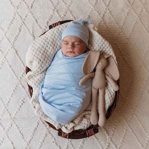 Snuggle Hunny Jersey Wrap & Beanie Set - Baby Blue
