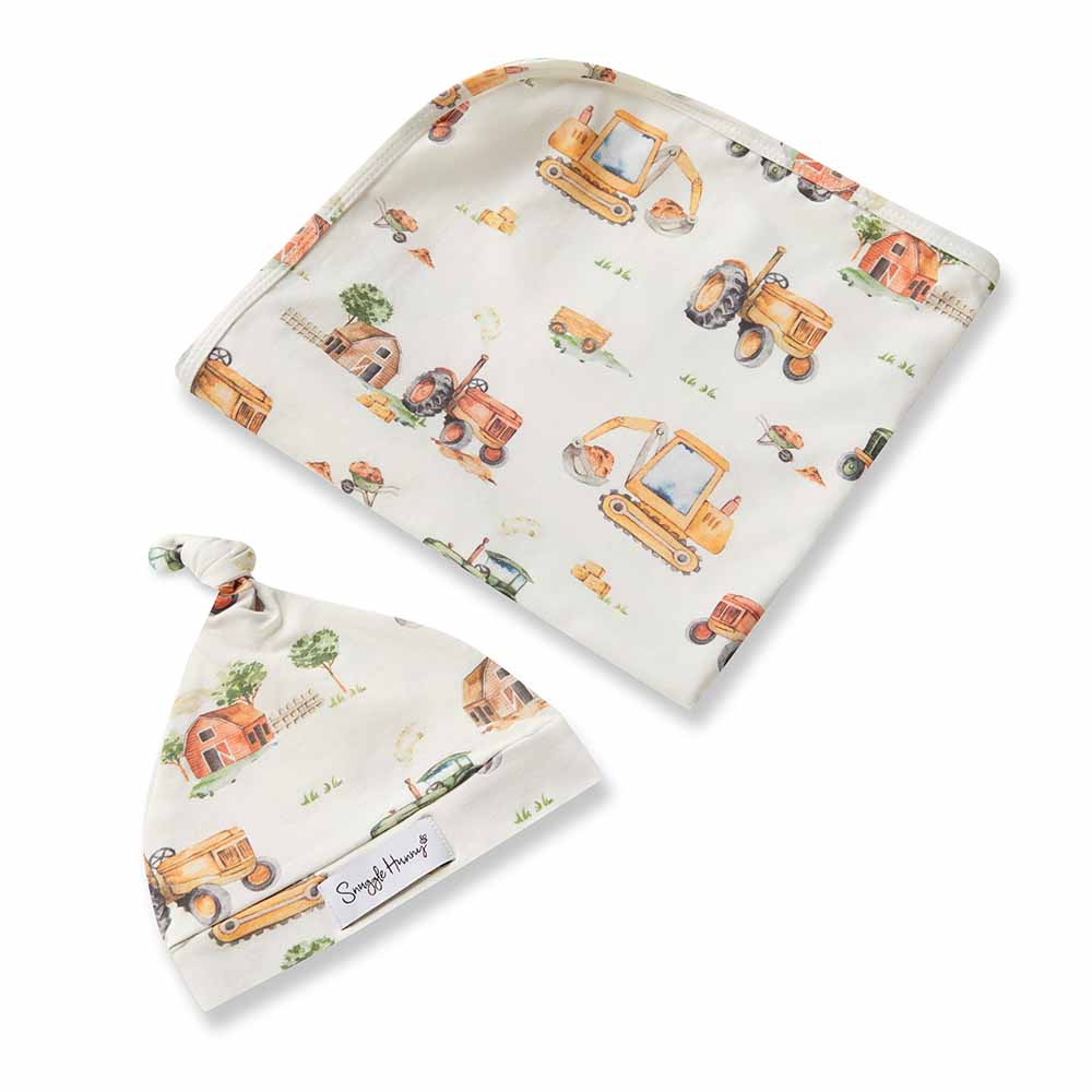 Snuggle Hunny Jersey Wrap and Beanie Set - Diggers
