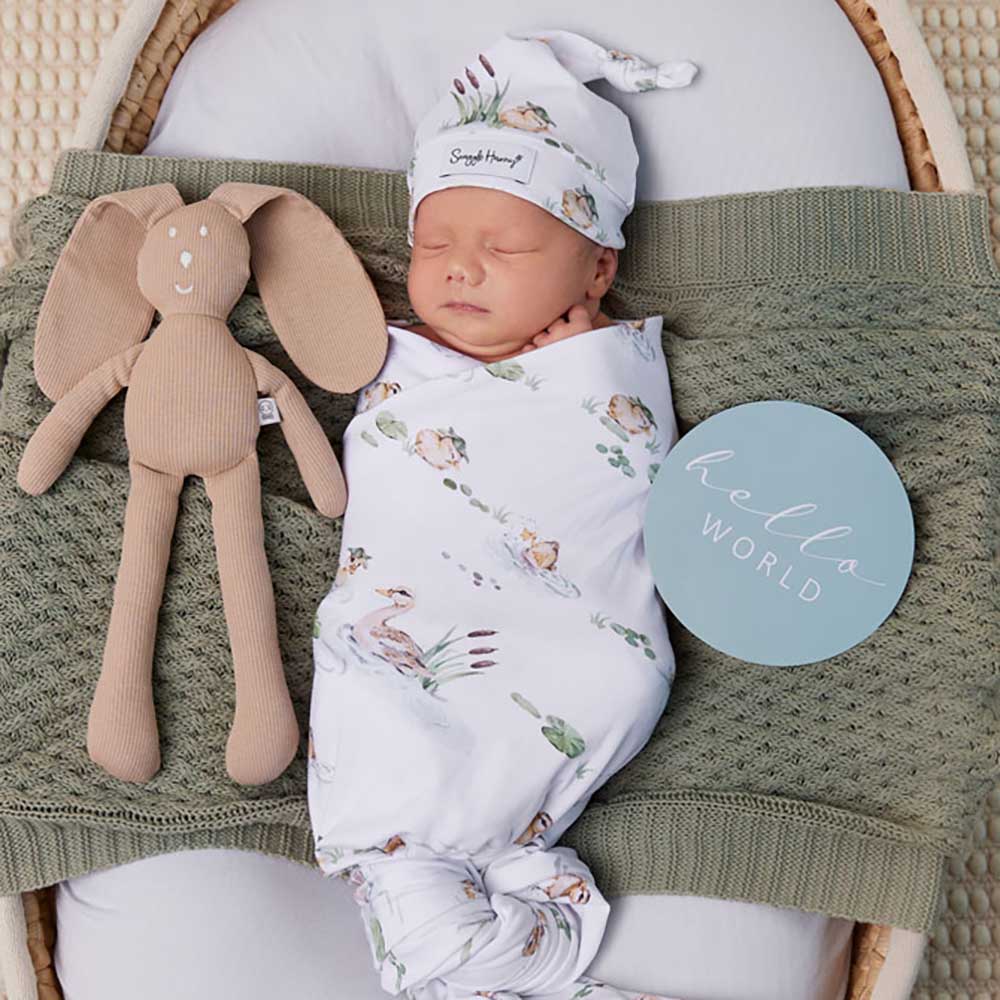 Snuggle Hunny Jersey Wrap and Beanie Set - Duck Pond - Angus & Dudley Collections