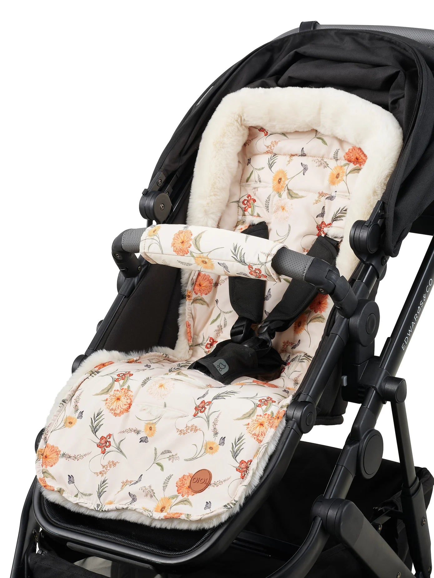OiOi Reversible Pram Harness Cover Set - Beige Gingham / Wildflower