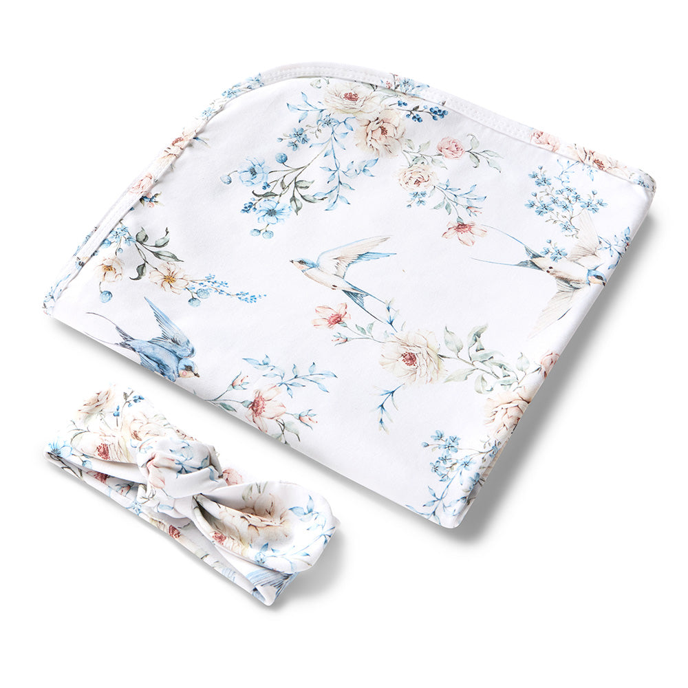 Snuggle Hunny Jersey Wrap and Headband Set | Sweet Swallows