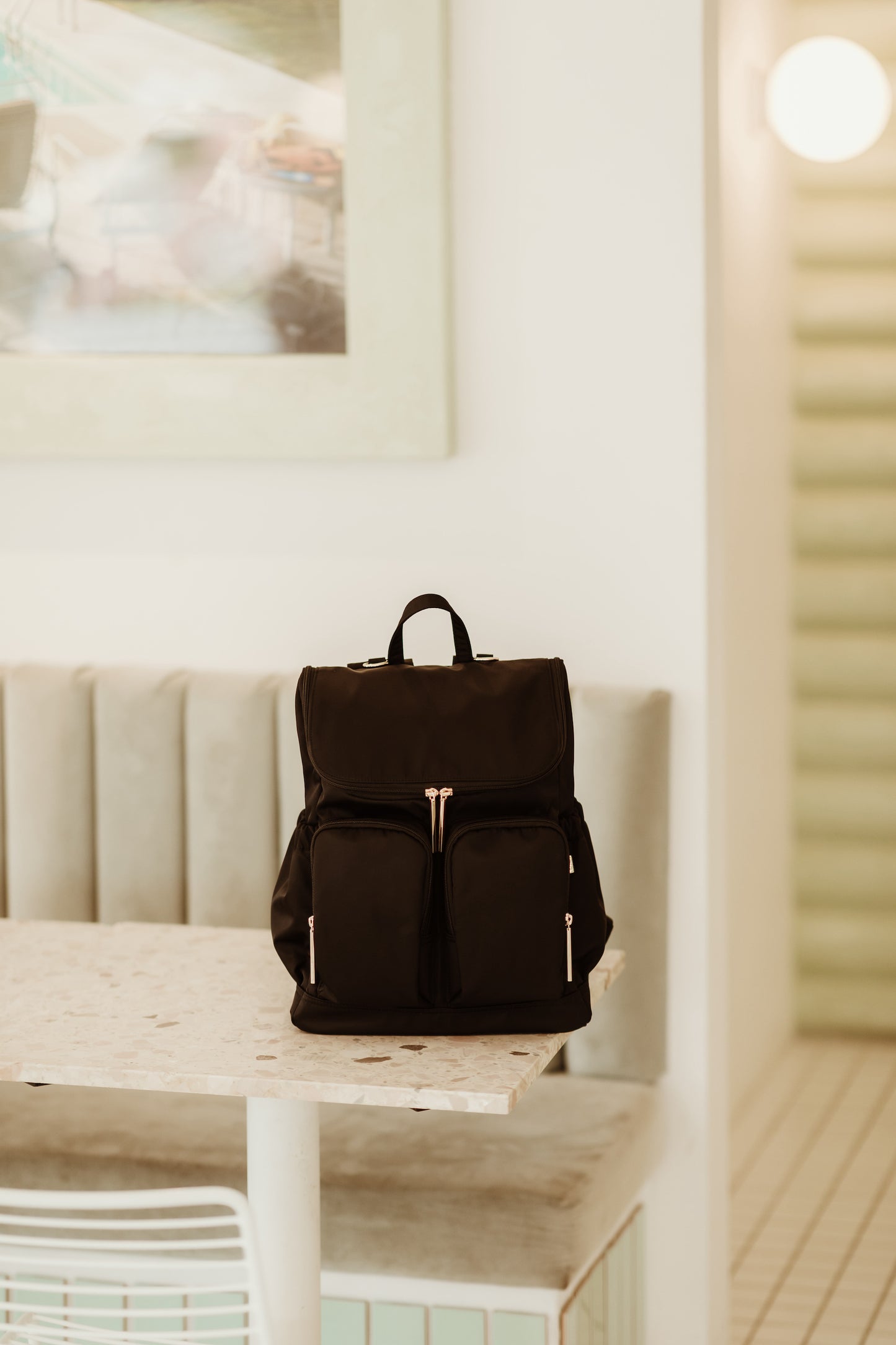 Oioi Nylon Nappy Backpack - Black/Gold