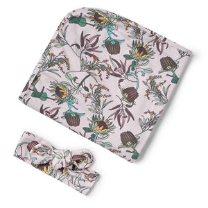 Snuggle Hunny Jersey Wrap & Headband Set - Banksia