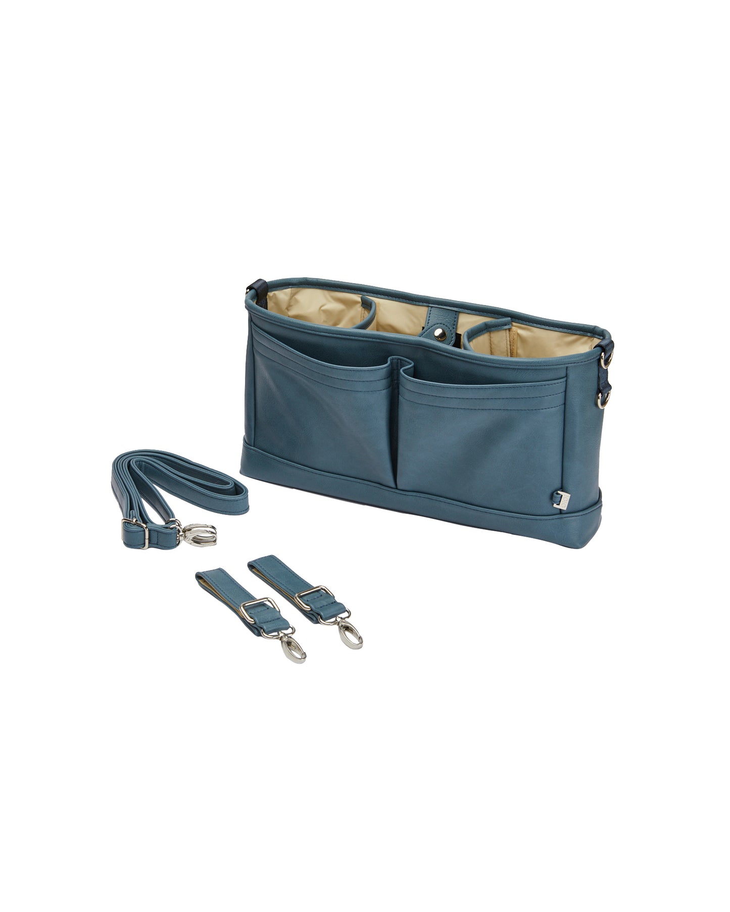 Oioi Vegan Leather Stroller Organiser/Pram Caddy - Stone Blue