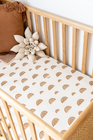 Fitted Bamboo/Organic Cotton Cot Sheet - Rainbow - Ivory/Umber