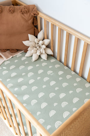 Fitted Bamboo/Organic Cotton Cot Sheet - Rainbow - Sage/Ivory