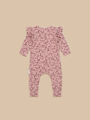 Huxbaby Organic Cotton Zip Growsuit  I  Flower Bear
