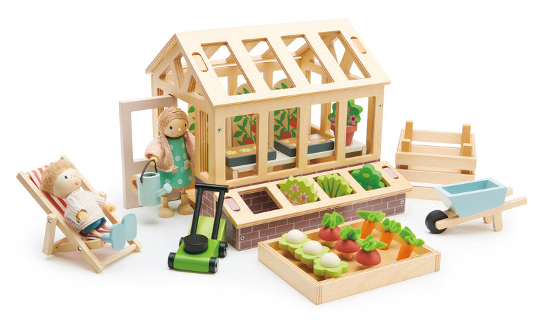 wooden greenhouse and garden set - angus and dudley