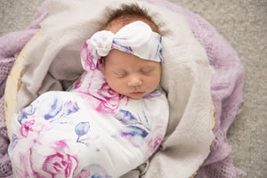 Baby Jersey Wrap & Topknot Set - Lilac Skies - Angus & Dudley Collections