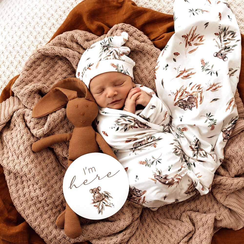 Snuggle Hunny Jersey Wrap and Beanie Set - Koala