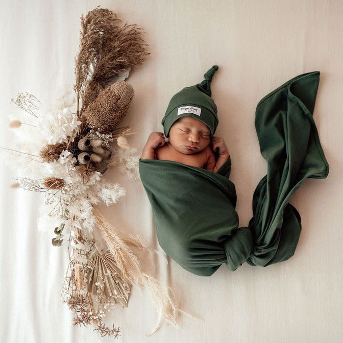 Snuggle Hunny Kids Jersey Wrap Beanie Set Olive Angus