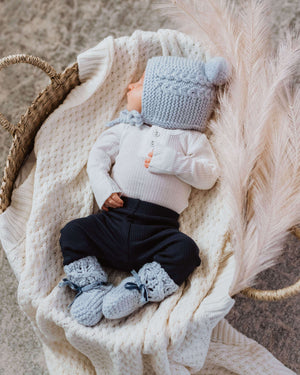 Baby Wool Bonnet & Booties Set - Blue - Angus & Dudley Collections