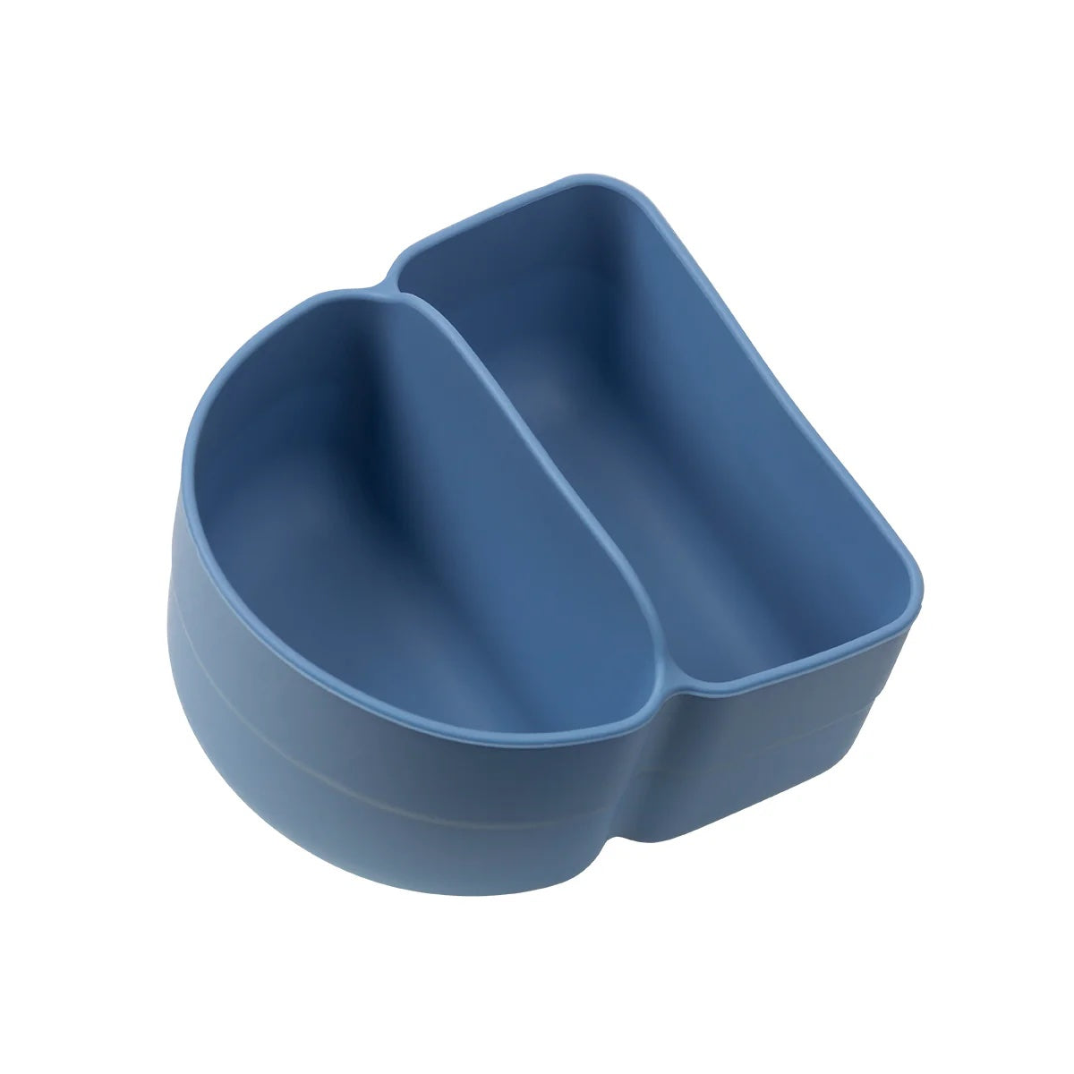 Blue plastic container with two compartments on a white background