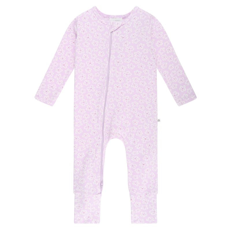 Pink baby onesie with a subtle pattern on a white background